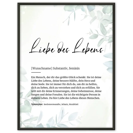 Definitionsposter Definition Liebe des Lebens Mit Name