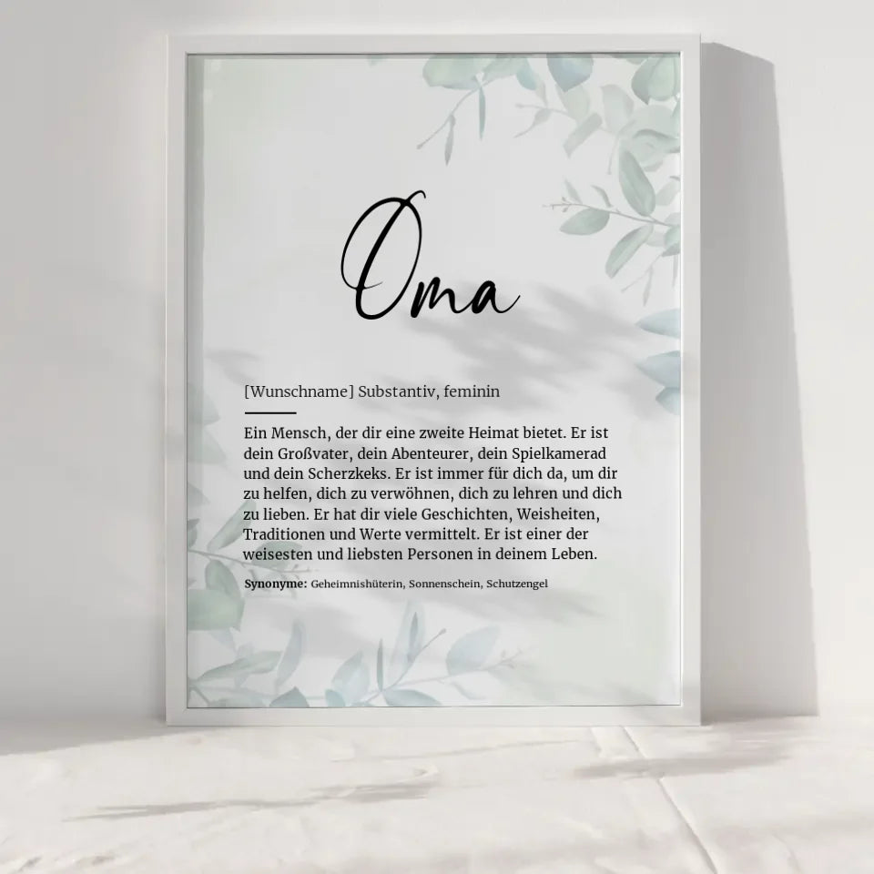 Definitionsposter Definition Oma Mit Name