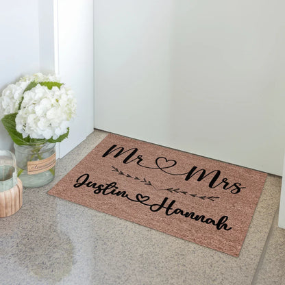 Personalisierte Fußmatte Hochzeit Mr & Mrs Dunkelbraun