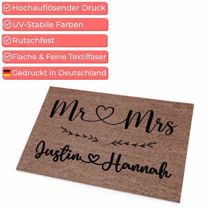 Personalisierte Fußmatte Hochzeit Mr & Mrs Dunkelbraun