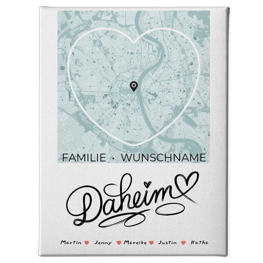 Familien Leinwand personalisiert Stadtkarte Daheim mit Nachname 1