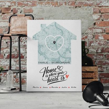 Personalisierte Leinwand Spruch Familie Stadtkarte Home Is Where Your Heart Is