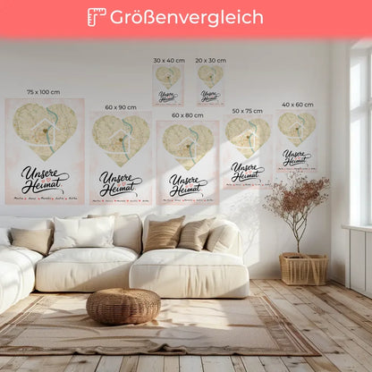 Personalisierte Familienleinwand Stadtkarte Unsere Heimat mit Nachname