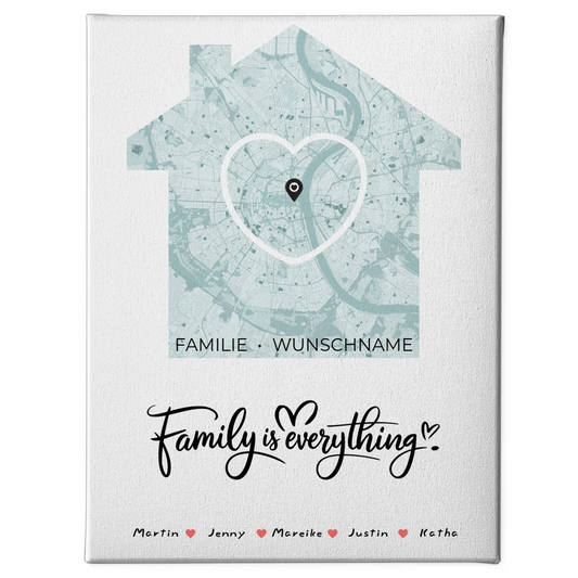 Personalisiertes Familien Leinwand Poster Stadtkarte Family Is Everything