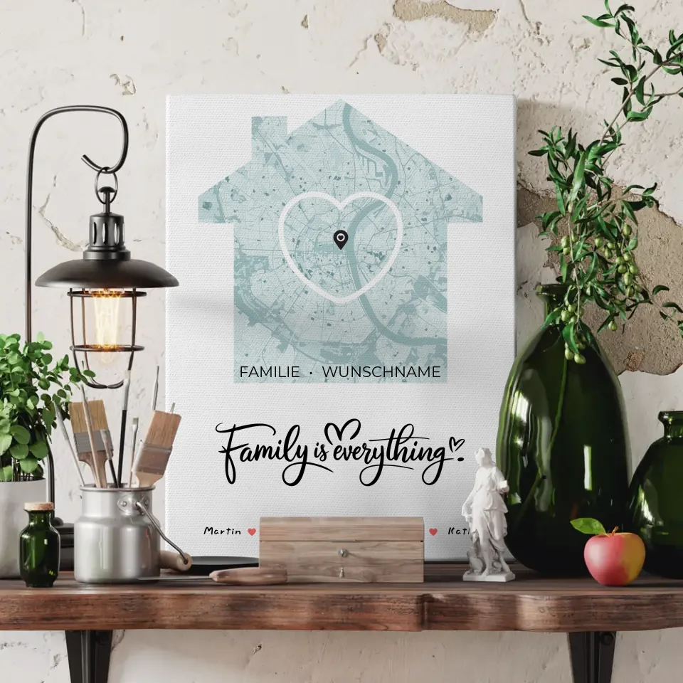 Personalisiertes Familien Leinwand Poster Stadtkarte Family Is Everything