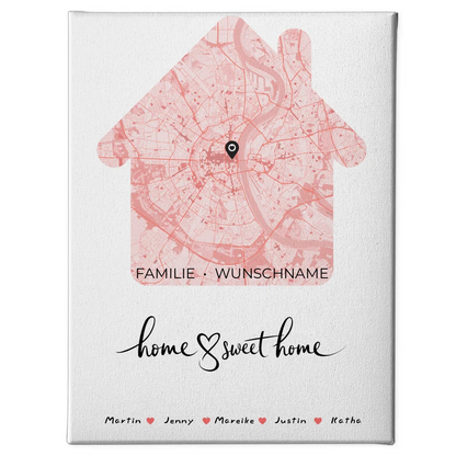 Personalisierte Familienleinwand Stadtkarte Home Sweet Home