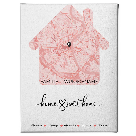 Personalisierte Familienleinwand Stadtkarte Home Sweet Home