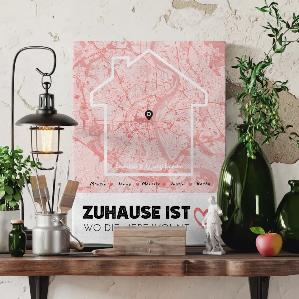 Personalisiertes Leinwand Familienkunst Stadtkarte Zuhause Ist