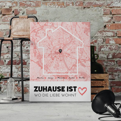 Personalisiertes Leinwand Familienkunst Stadtkarte Zuhause Ist