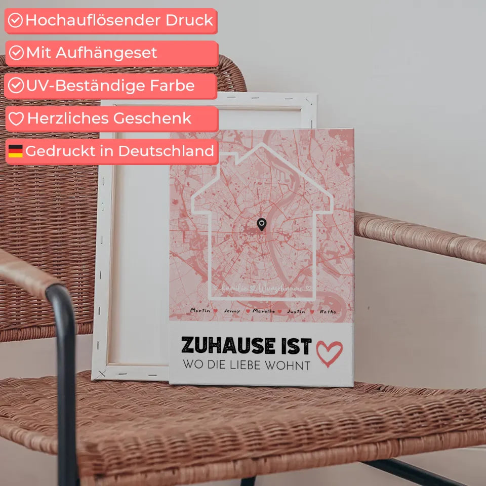 Personalisiertes Leinwand Familienkunst Stadtkarte Zuhause Ist