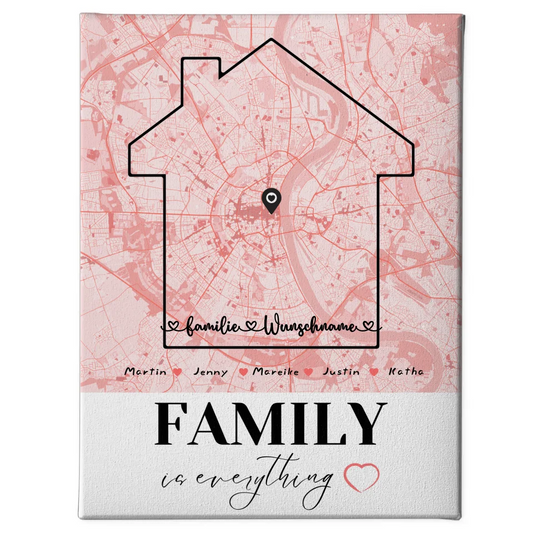 Personalisierte Leinwand Familie Stadtkarte Family Is Everything mit Nachname