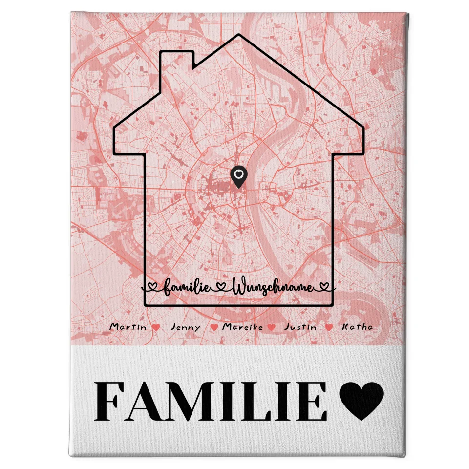 Personalisierte Leinwand Stadtkarte für Familie mit Nachname 1