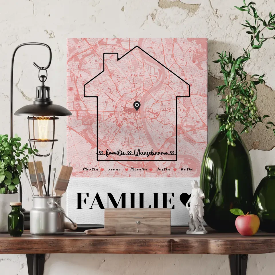Personalisierte Leinwand Stadtkarte für Familie mit Nachname 3