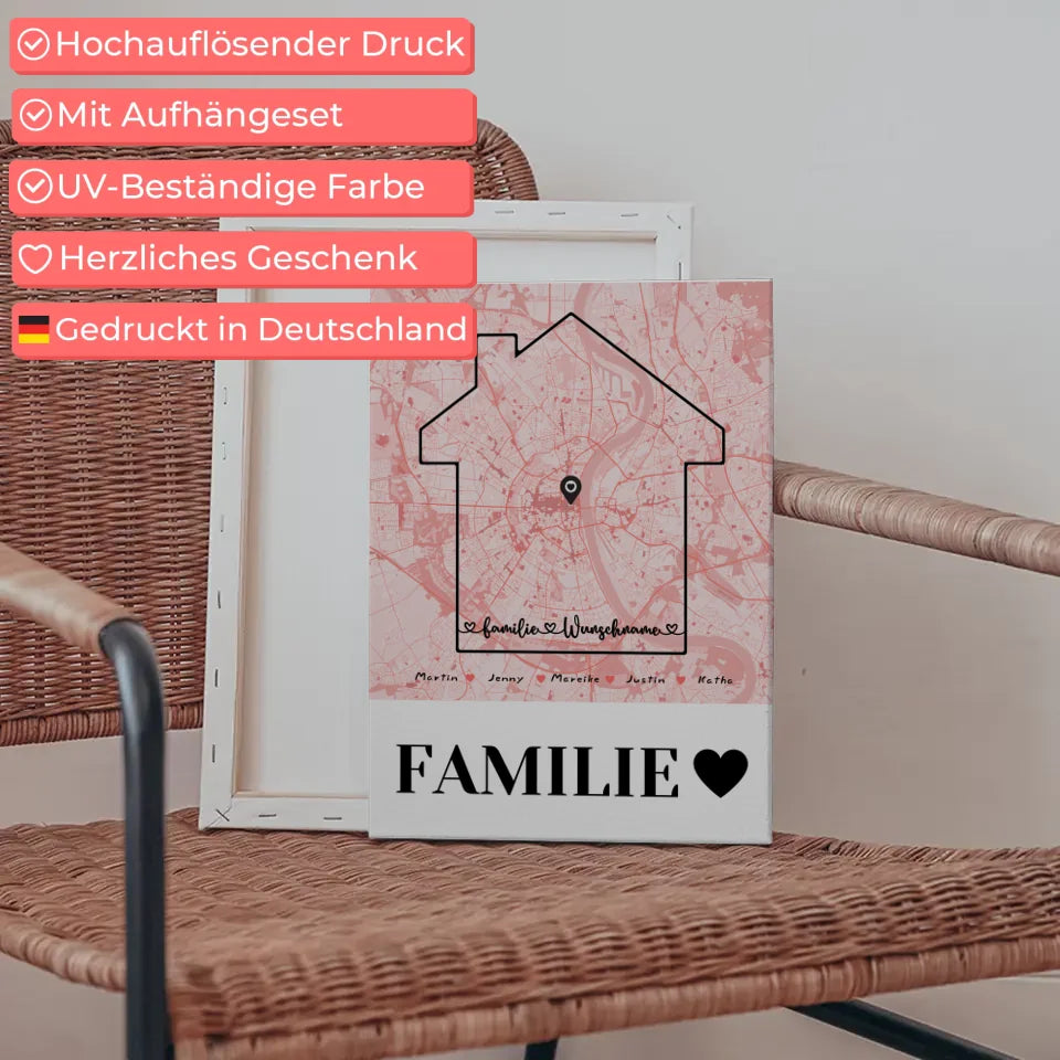 Personalisierte Leinwand Stadtkarte für Familie mit Nachname 5