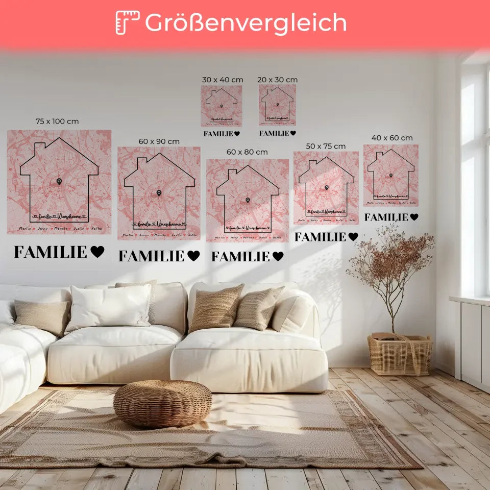 Personalisierte Leinwand Stadtkarte für Familie mit Nachname 6