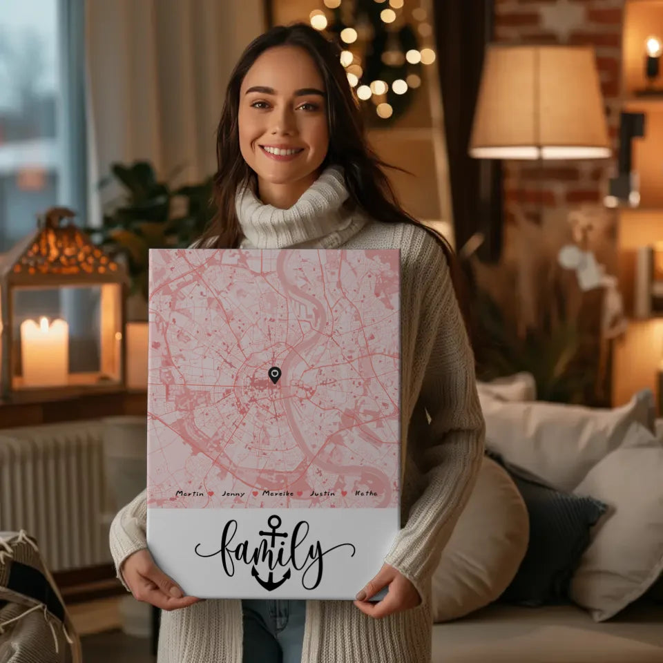 Personalisierte Leinwand Stadtkarte Familie mit Nachname geschenkideen