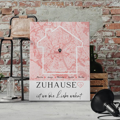 Personalisiertes Leinwand Familie Stadtkarte Zuhause Ist mit Nachname