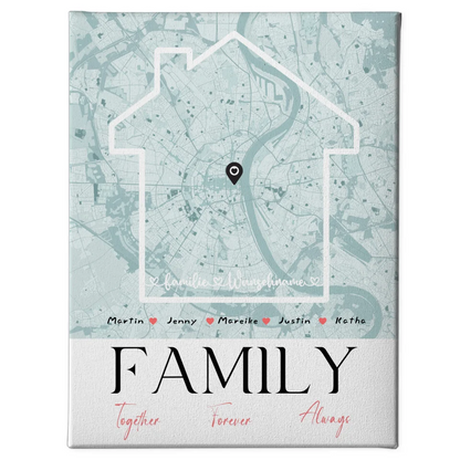 Personalisiertes Leinwand Familie Poster Stadtkarte Family Together mit Nachname