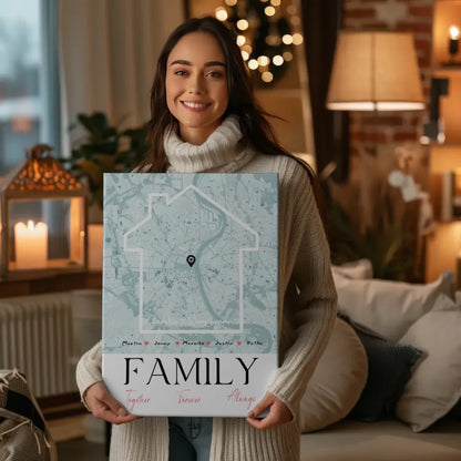 Personalisiertes Leinwand Familie Poster Stadtkarte Family Together mit Nachname