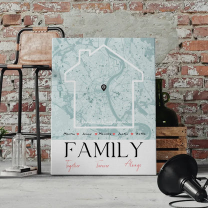 Personalisiertes Leinwand Familie Poster Stadtkarte Family Together mit Nachname