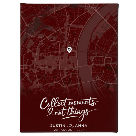 Personalisierte Liebes Leinwand für Paare Rot Stadtkarte Collect Moments