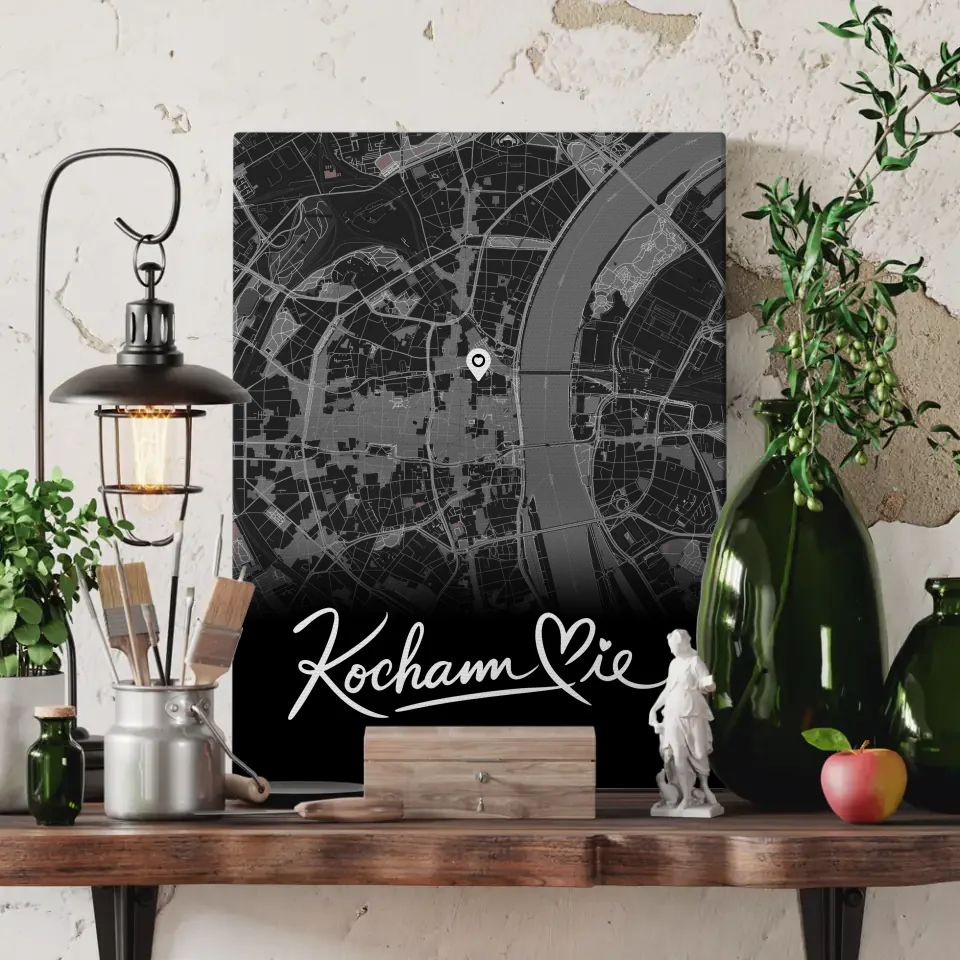 Personalisierte Leinwand Paare Stadtkarte Schwarz Kocham Cie 3