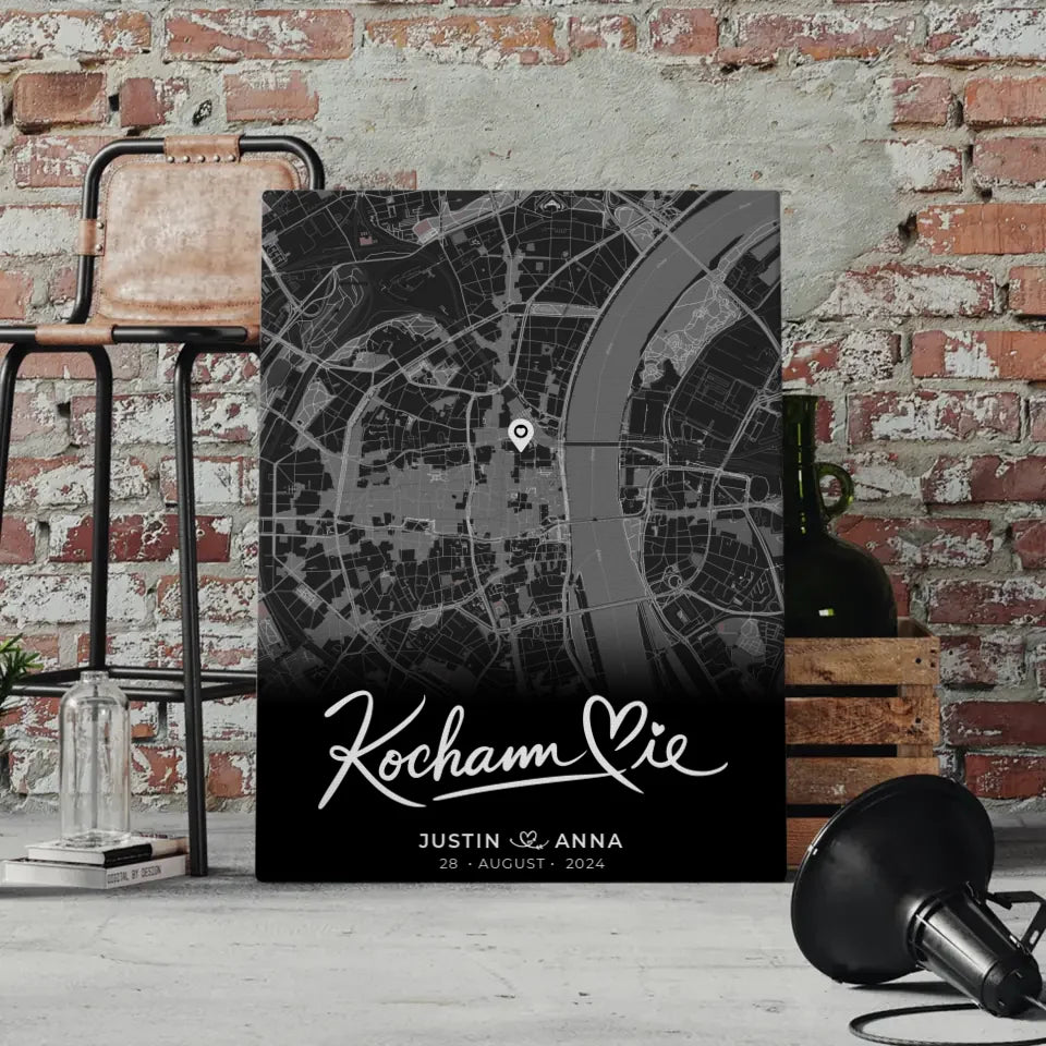 Personalisierte Leinwand Paare Stadtkarte Schwarz Kocham Cie 4