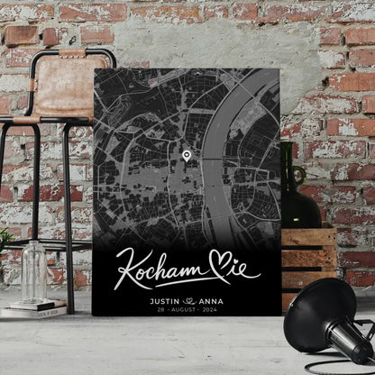 Personalisierte Leinwand Paare Stadtkarte Schwarz Kocham Cie 4