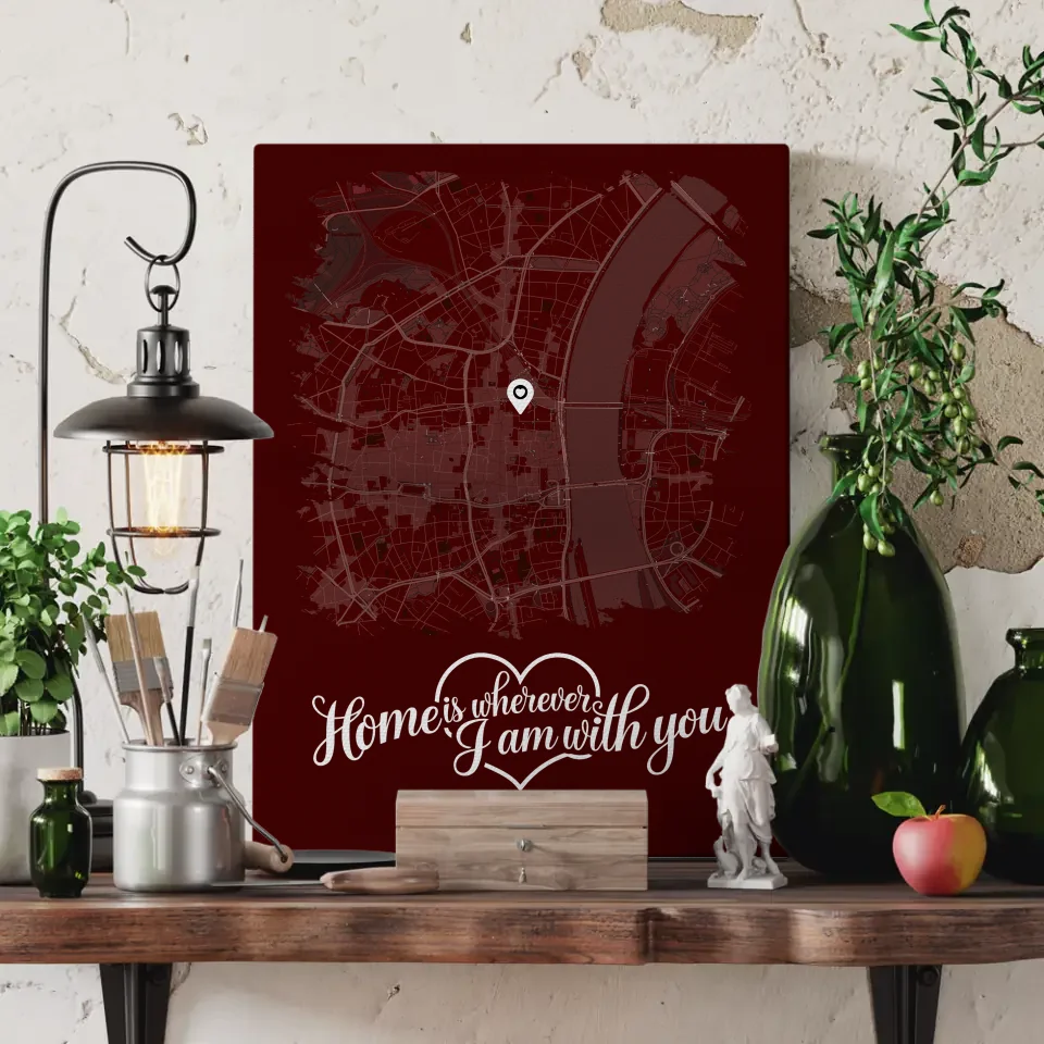 Personalisierte Leinwand Liebes Leinwand Paare Stadtkarte Pinsel-Stil Home is