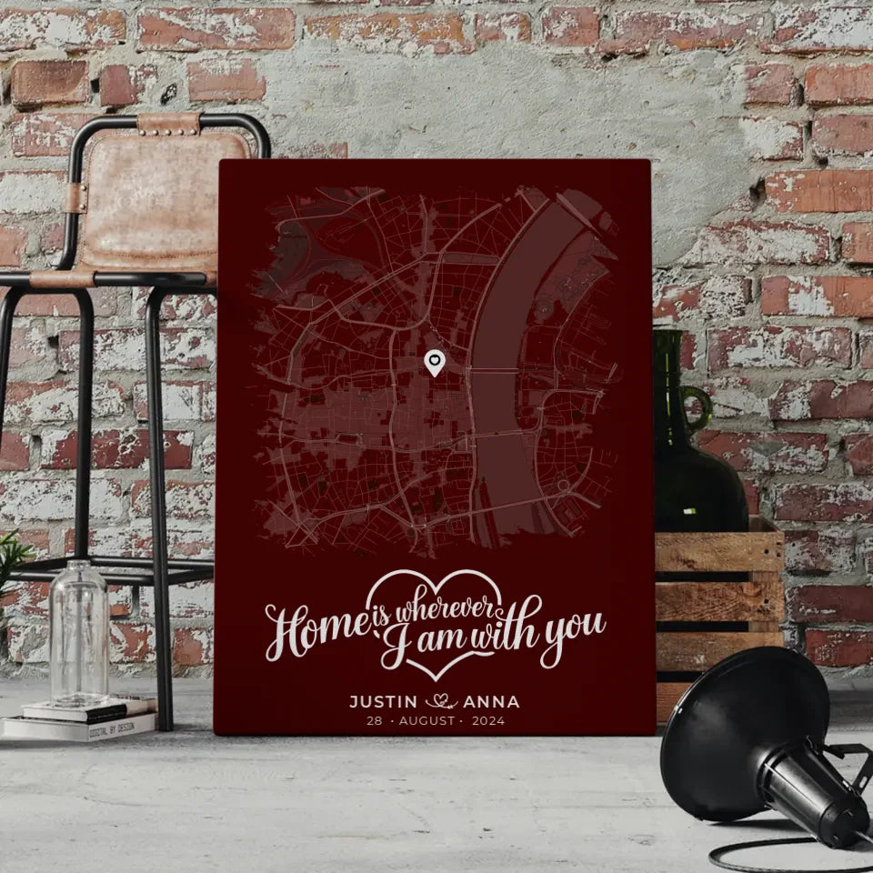 Personalisierte Leinwand Liebes Leinwand Paare Stadtkarte Pinsel-Stil Home is