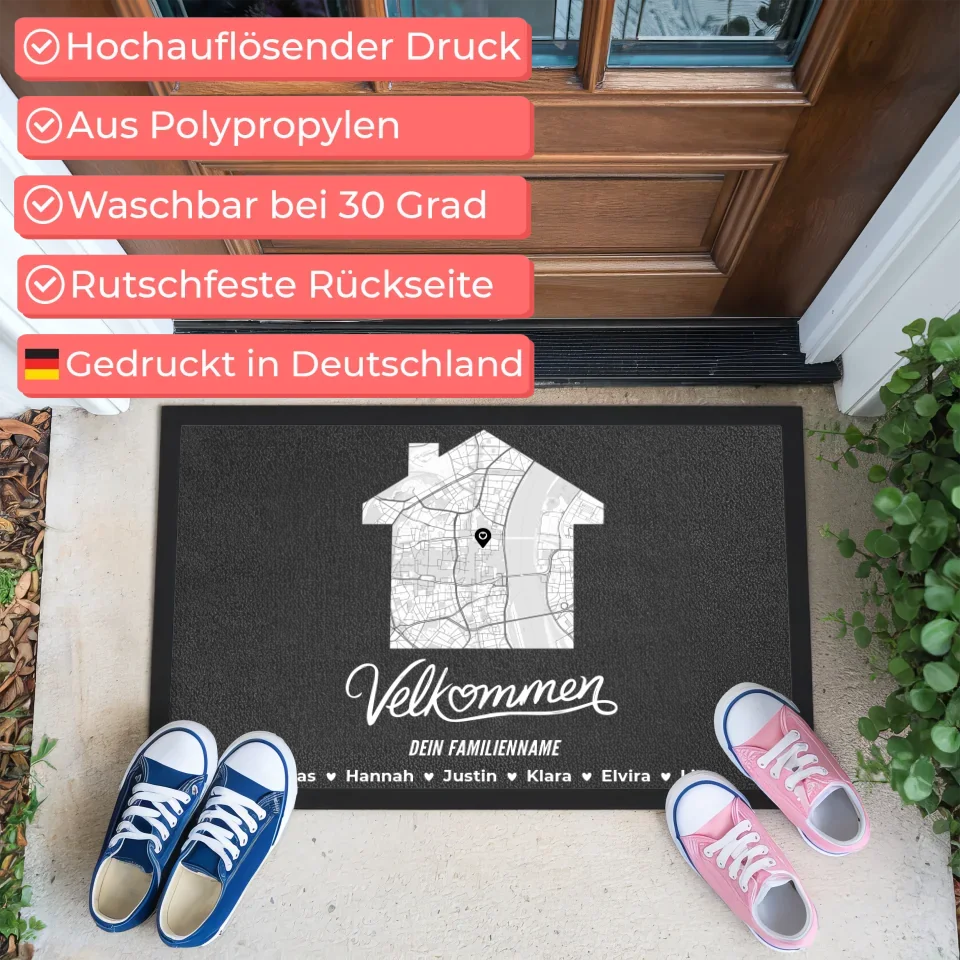 Personalisierte Fußmatte für Familien Namen Willkommen Velkommen 3
