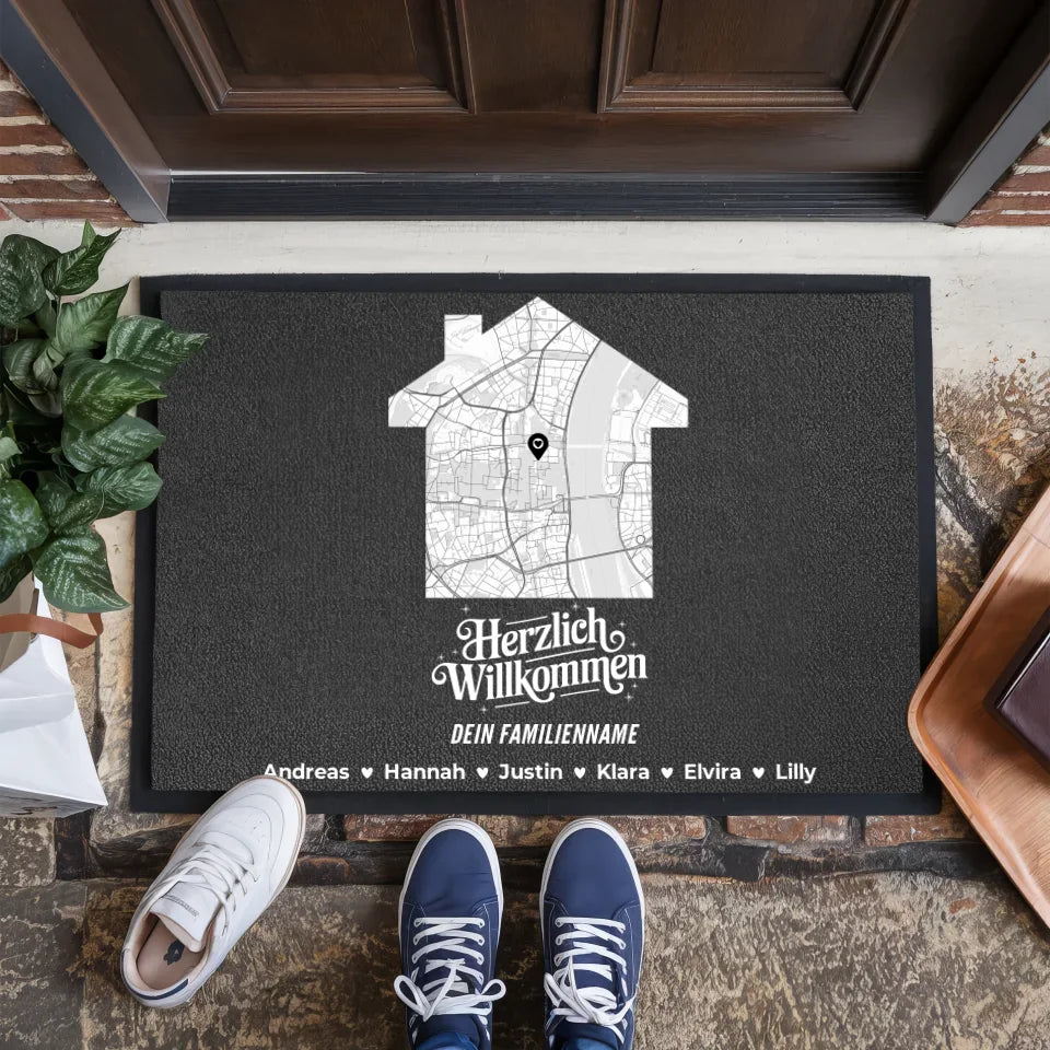 Personalisierte Fußmatte mit Namen für Familie Welcome 1