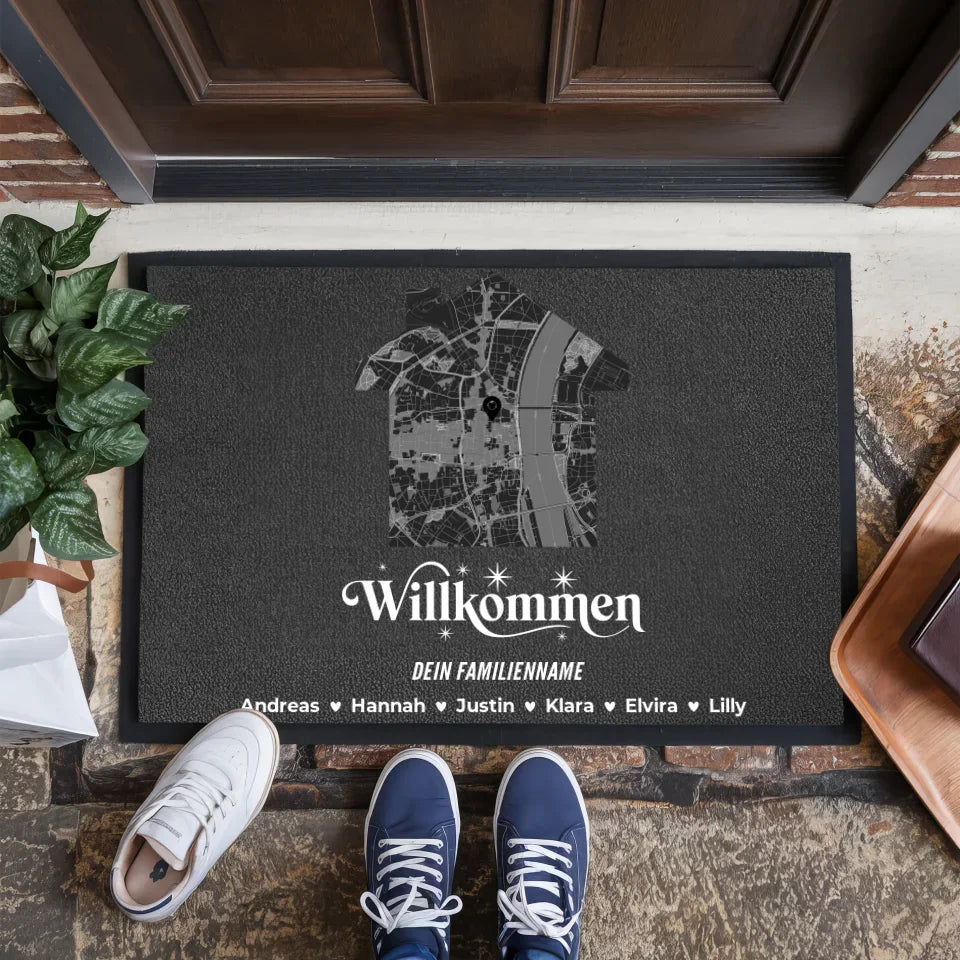 Individuelle Fußmatte für Familien mit Namen Willkommen personalisiert 1