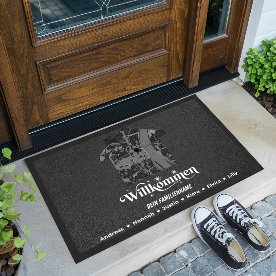 Individuelle Fußmatte für Familien mit Namen Willkommen personalisiert 2