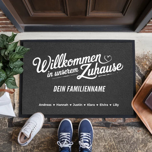 Individuelle Fußmatte mit Namen Willkommen Unser Zuhause für Familie 1