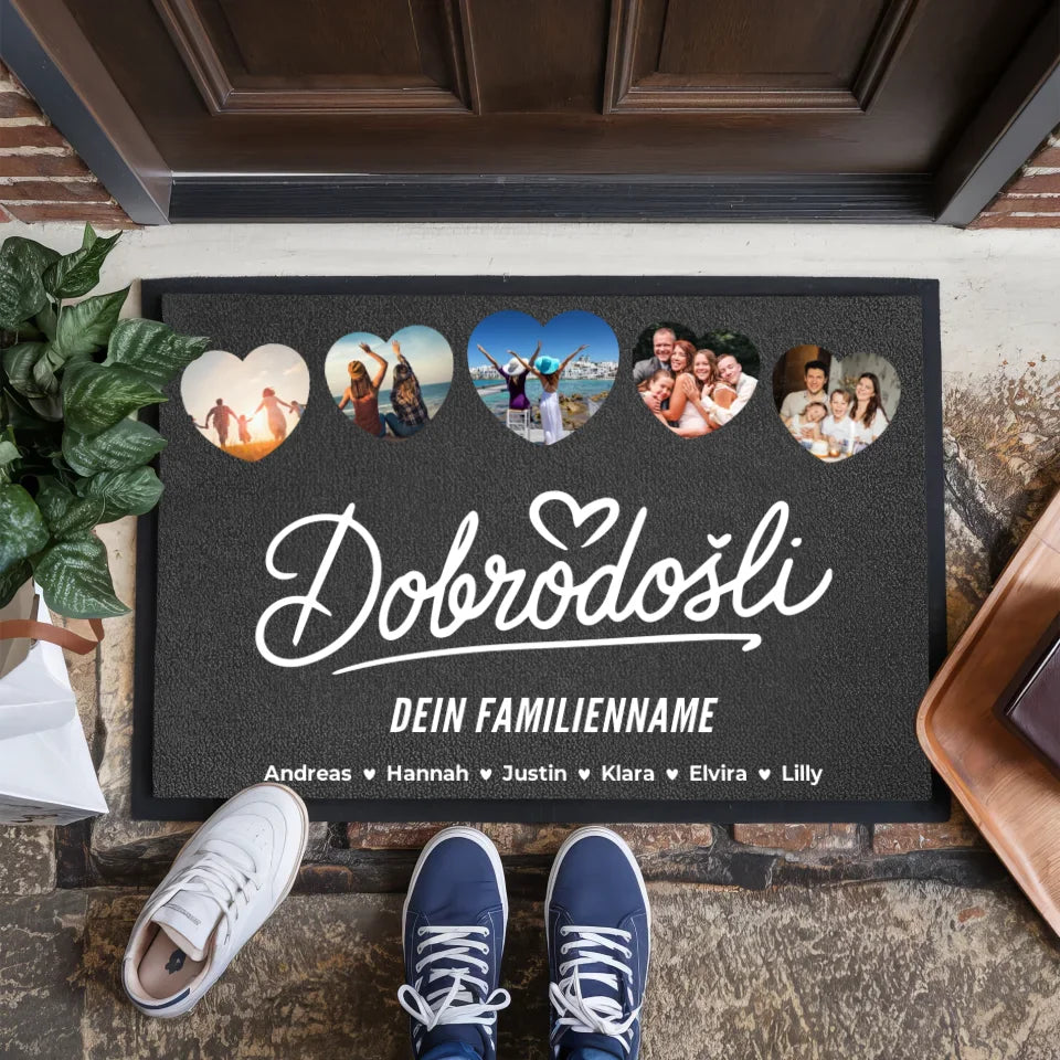 Personalisierte Familien Fußmatten Nachname Willkommen Dobrodošli mit Nachname 1