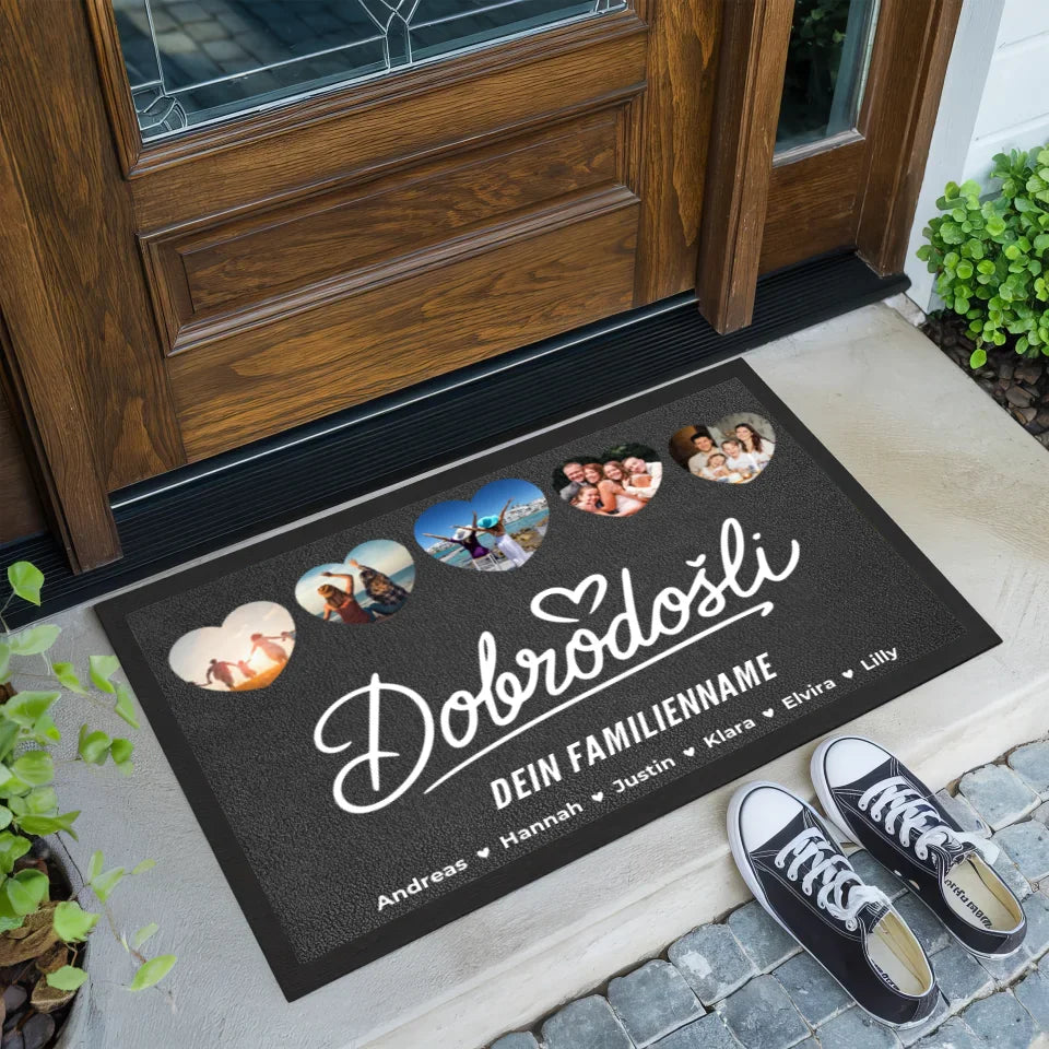 Personalisierte Familien Fußmatten Nachname Willkommen Dobrodošli mit Nachname 2