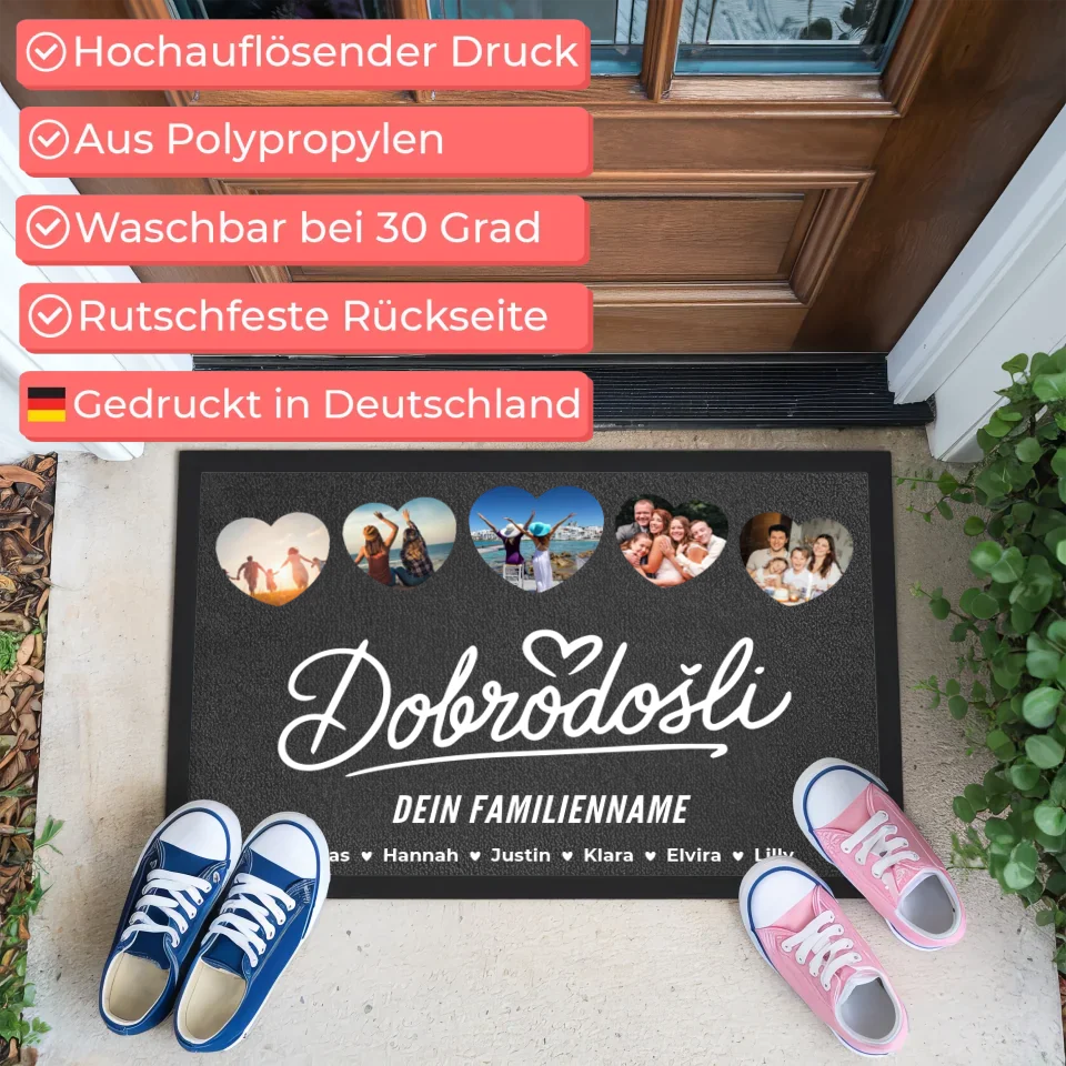 Personalisierte Familien Fußmatten Nachname Willkommen Dobrodošli mit Nachname 3