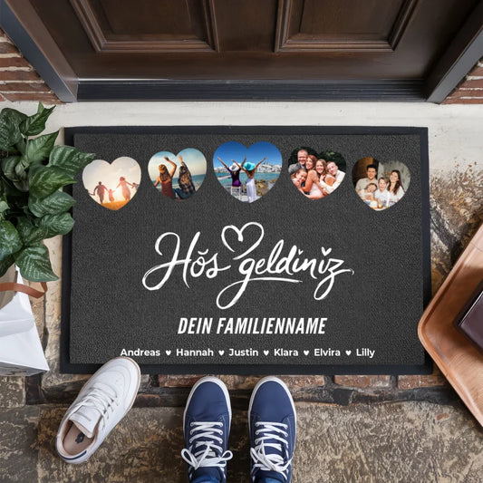 Personalisierte Fußmatte für Familien Hoş Geldiniz mit Nachname 1