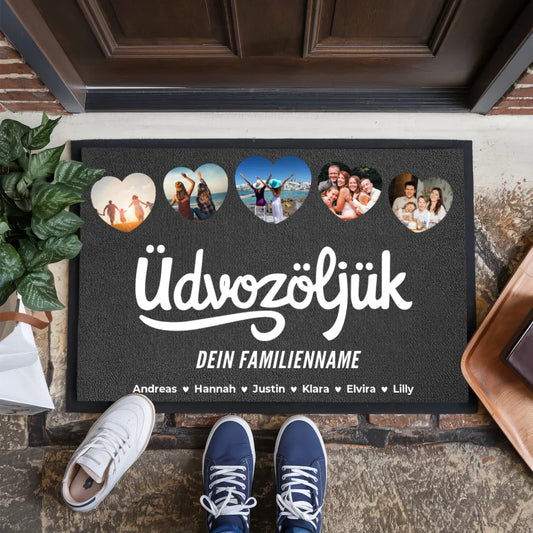 Familien Fußmatte personalisiert Nachname Willkommen Üdvözöljük