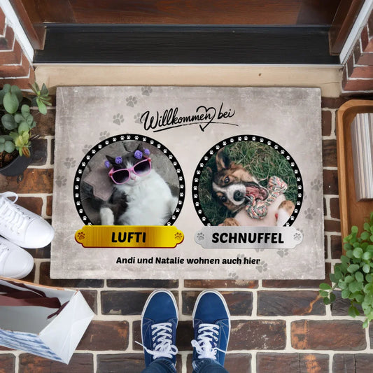 Fußmatte personalisiert Willkommen Bei Hunde und Katzen mit Foto 2 Hunde