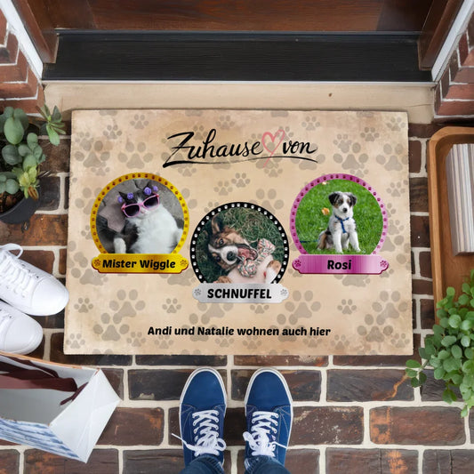 Personalisierte Fußmatte für Zuhause von Katzen und Hunden mit Name und Foto