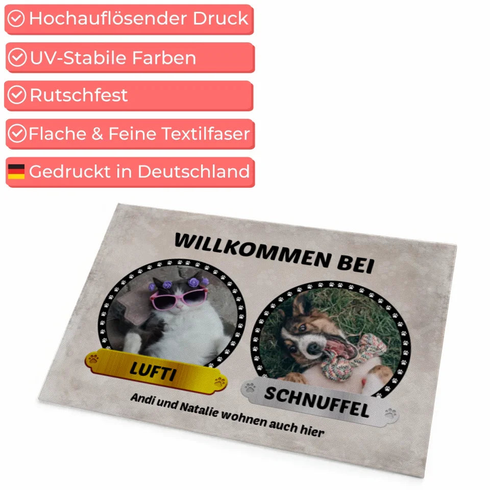 Personalisierte Fußmatte Willkommen Bei 3 Hunde Katzen selbst gestalten Fotos Namen 4