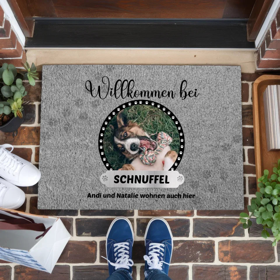 Personalisierte Haustier Fußmatte Willkommen Bei Hunden und Katzen Foto