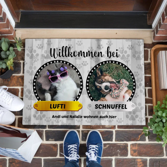 Individuelle Haustier Fußmatte Willkommen Bei Katzen und Hunde mit Name und Foto