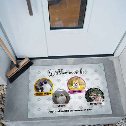 Personalisierte Fußmatte Willkommen Bei mit Namen von Hunden