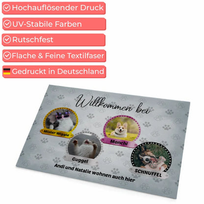 Personalisierte Fußmatte Willkommen Bei mit Namen von Hunden