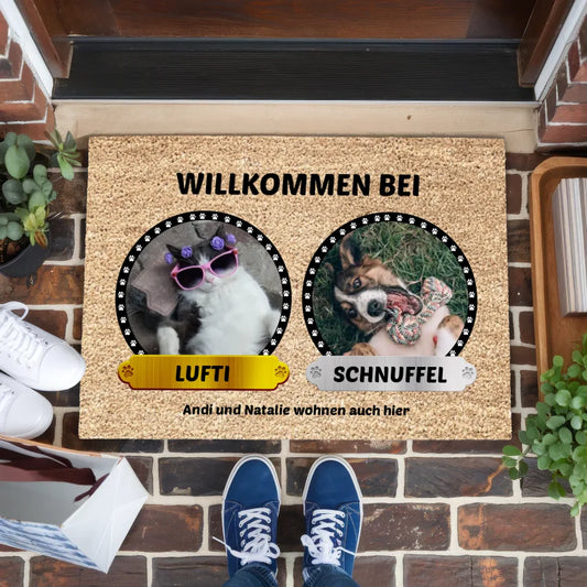 Fußmatte personalisiert Willkommen Bei 5 Hunden mit Foto und Namen