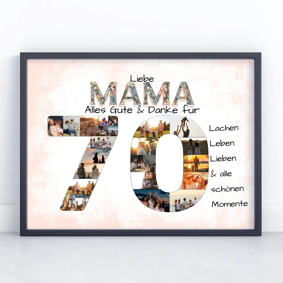 Fotocollage Poster zum 70 Geburtstag für Mama Geschenkidee mit Fotos