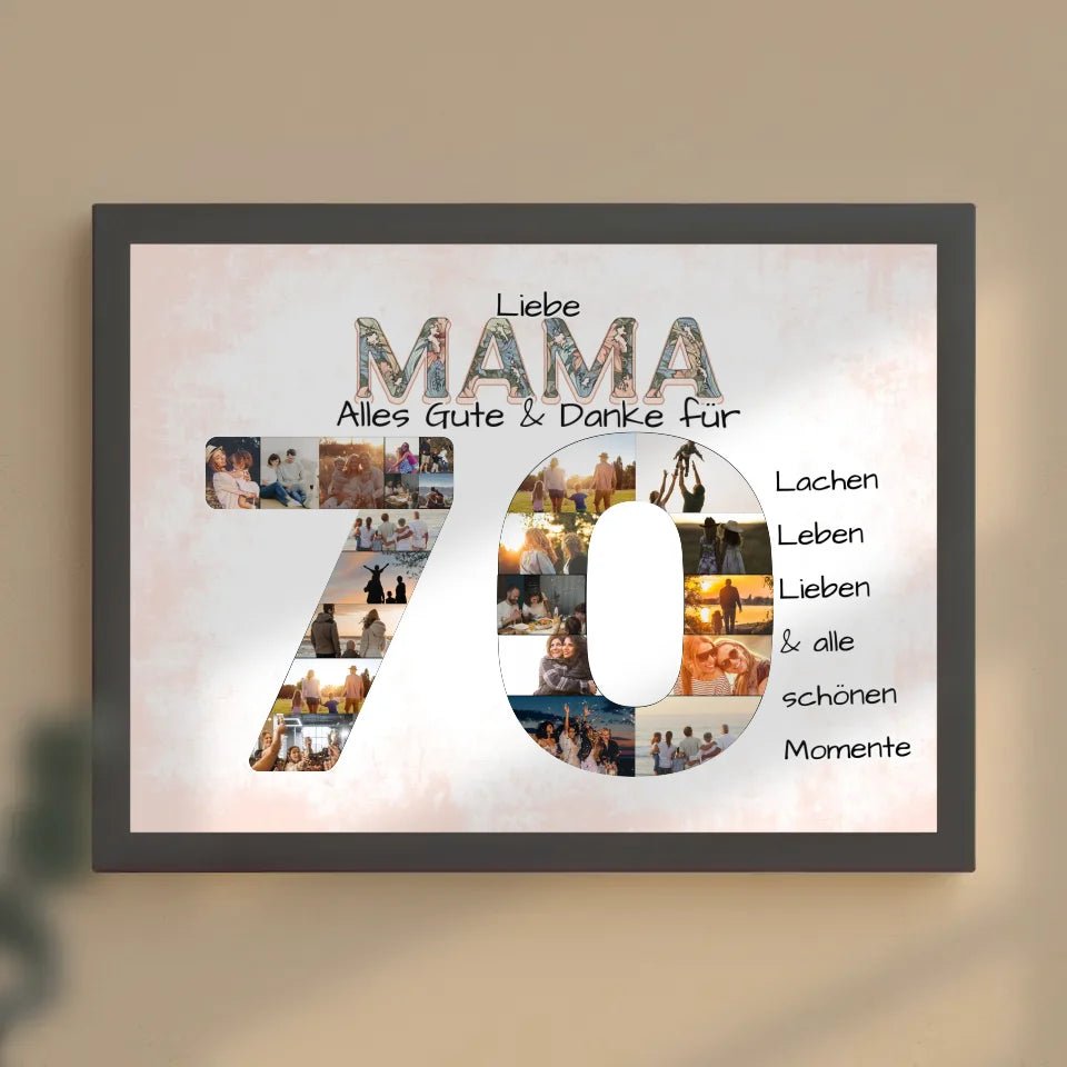 Fotocollage Poster zum 70 Geburtstag für Mama Geschenkidee mit Fotos